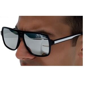 Men's Black Aviator Sunglasses Silver Mirror‎ Lens Sport Style Fashion Gafas New